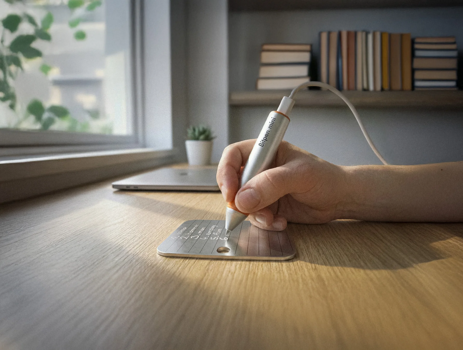 Bitpen mini graviert auf dem Schreibtisch